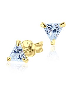 Gold Plated Triangle CZ Silver Stud Earrings STS-2644-GP